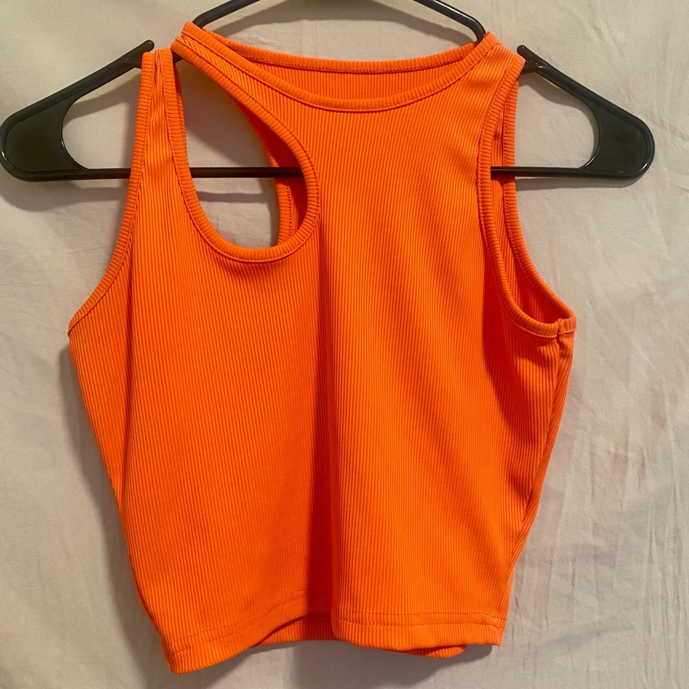 SHEIN Orange Cut Out Crop Tank Top
